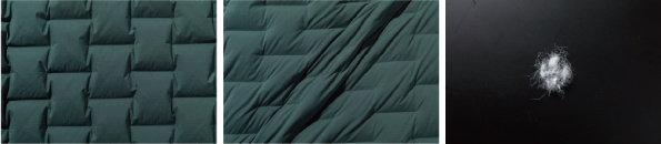 【MOUNTAIN HARDWEAR】 伸縮、耐久、軽量、保温。冬の機動力を上げるダウンジャケット「Strechdown Collection」 発売開始！のサブ画像4_(左)縫い糸や圧着剤を使用しない生地の織りによるスーパーDS構造により、ダウンずれやコー ルドスポットを軽減　(中)あらゆる動きを妨げない抜群のストレッチ性　(右)700FPのRDS認証ダウンを使用