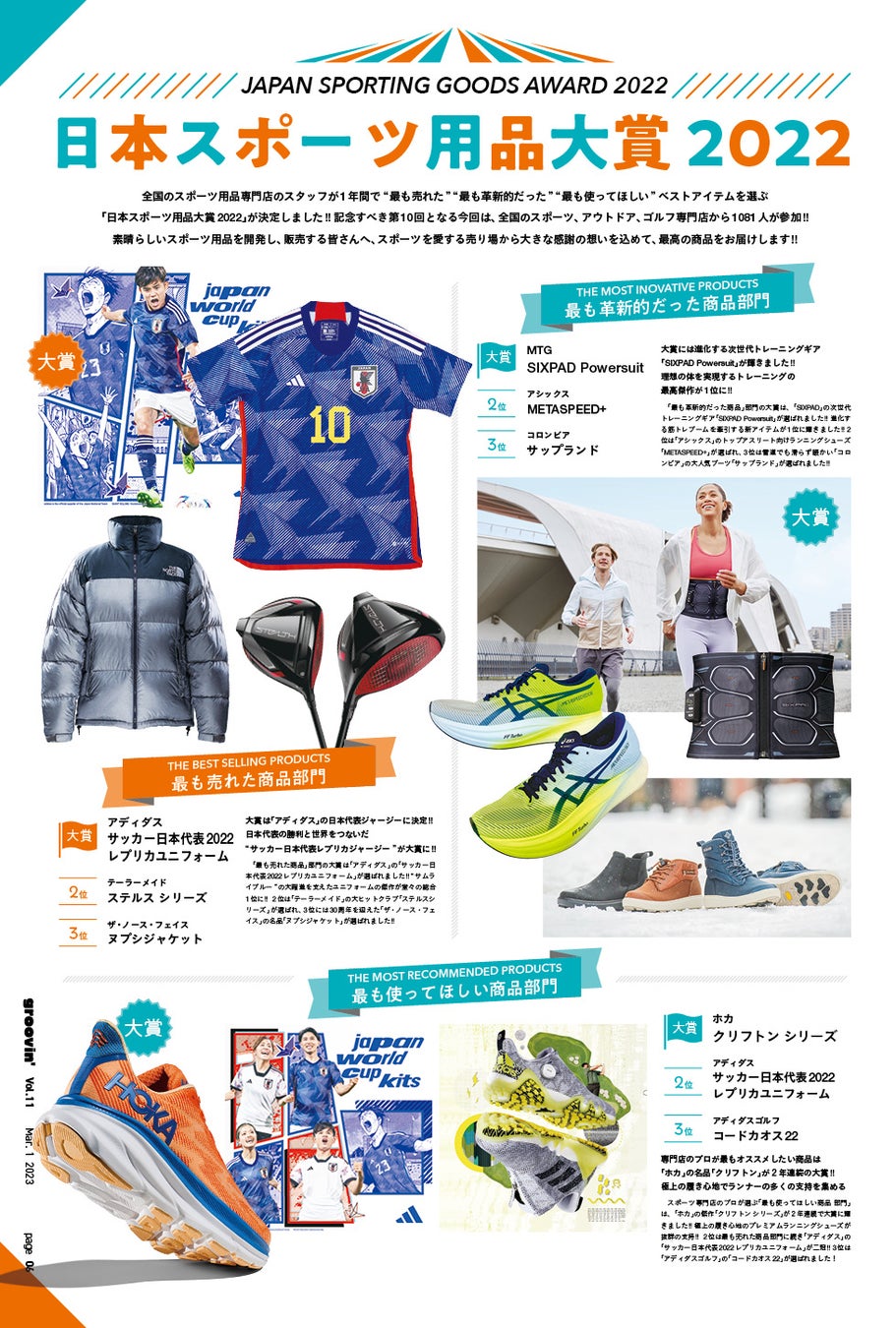 全国のスポーツ専門店のスタッフが選ぶ「日本スポーツ用品大賞2022」が決定しました。～「最も売れた商品」「最も革新的だった商品」「最も使ってほしい商品」「10周年ベストアイテム」が決定！！～のサブ画像1