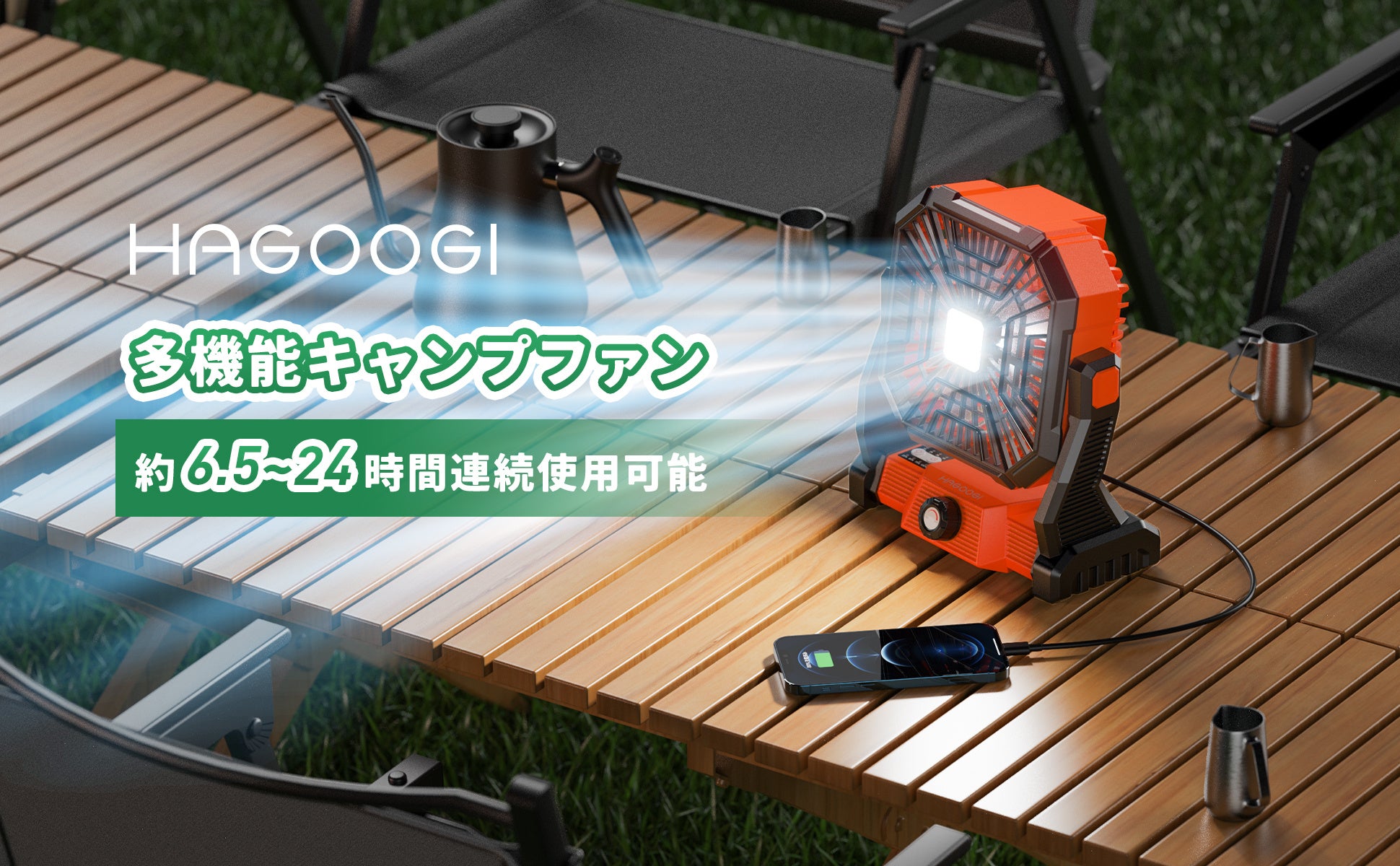 【2023年夏のキャップファンはコレ】扇風機+ランプ+モバイルバッテリー、HAGOOGI多機能ワイヤレス扇風機が新登場！のサブ画像13_HAGOOGI(ハゴオギ) 無階段風量調節キャンプ扇風機