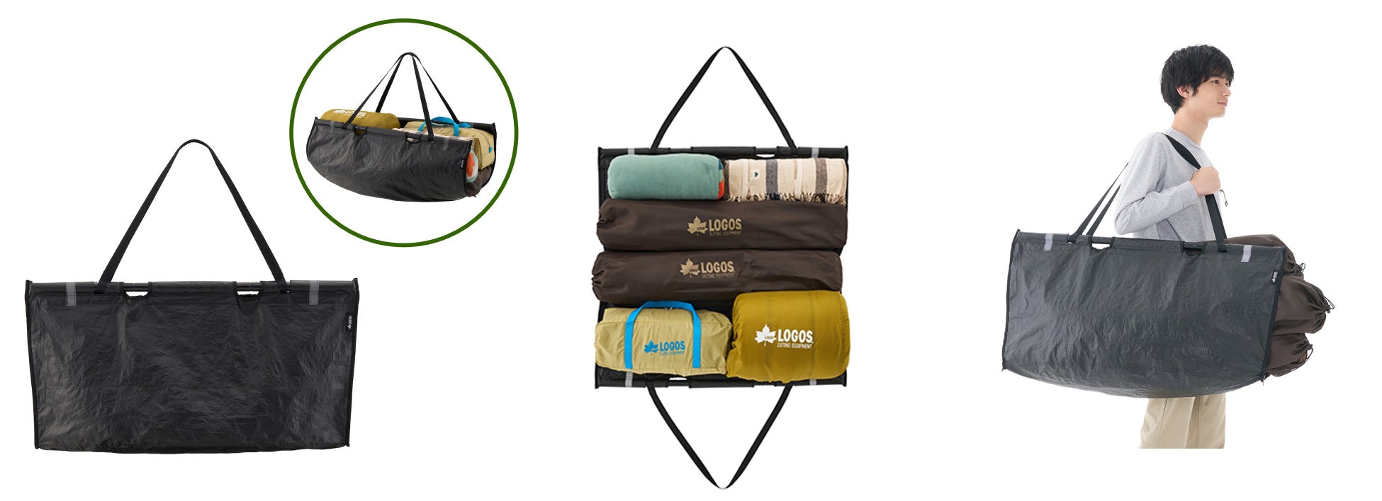 大きなものや長いものなど、たくさんのキャンプ用品をまとめて持ち運べる！ビッグサイズの防水トートバッグ「ストレッチャートートバッグ」新発売！のサブ画像3