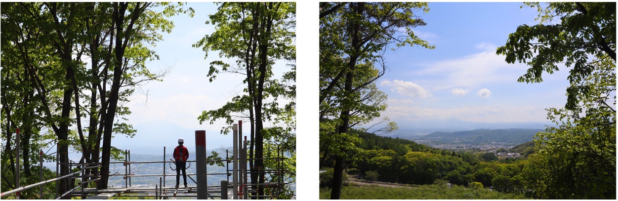 「生きるチカラ」を育む、おもいっきり自然体験施設「KOMOROBI アスレチック＆キャンプ」7月15日（土）長野県小諸市にオープン、6月7日（水）より予約開始のサブ画像4_画像左：フィンガーキャノピー建設予定地／画像右：フィンガーキャノピーからの景色