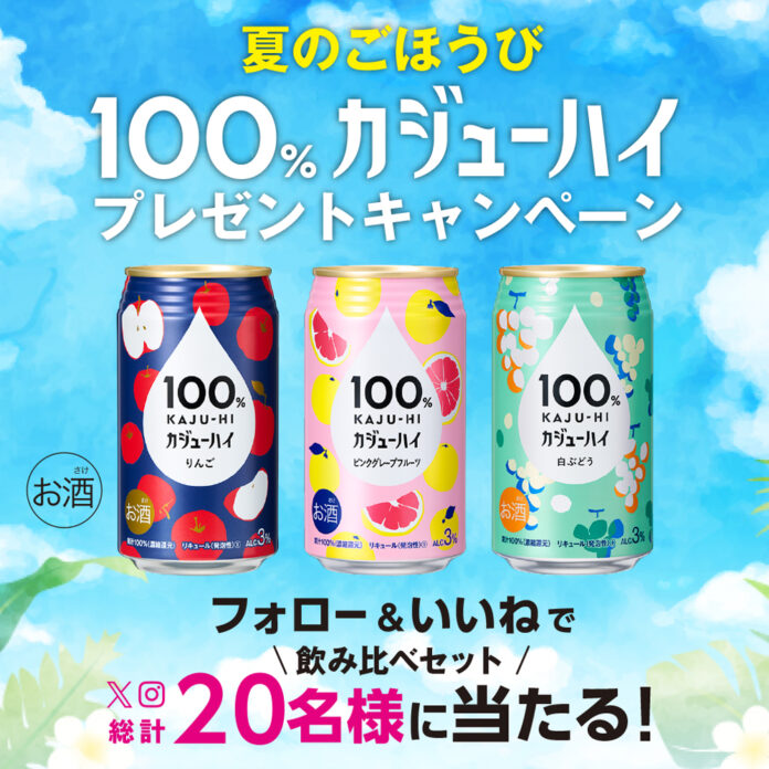 【SNSプレゼントキャンペーン】100%カジューハイ「飲み比べセット」が当たる！　ジューシーな「夏のごほうび」をプレゼントのメイン画像