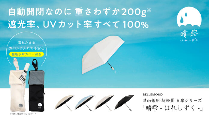 梅雨の季節にぴったり！吸水傘カバー付き超軽量晴雨兼用折りたたみ日傘「晴雫（はれしずく）」がカテゴリランキング1位を維持中のメイン画像