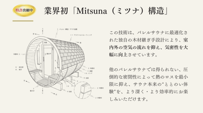 国産桧バレルサウナ「Rink SAUNA」が業界初の“高気密Mitsuna（ミツナ）構造”をリリースしましたのメイン画像