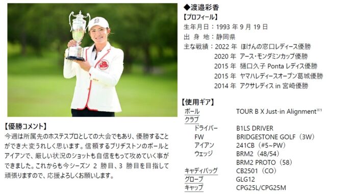 渡邉彩香 宮本勝昌 ブリヂストンゴルフのギアで国内女子ツアー、国内シニアツアーを制覇！のメイン画像
